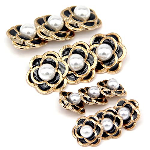 USOSOU 18/25mm Retro Black Flower Metal Buttons, White Pearl Jewelry Decorations for Clothes, Women Coat, Blazer, Suit, Wedding Dress, DIY Crafts, Sewing Accessories(6pcs 18mm/ 6pcs 25mm)