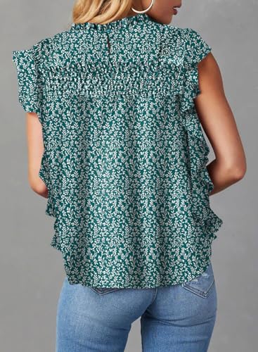 Dokotoo Womens Summer Tops Casual Crewneck Floral Print Shirts Smocked Ruffle Short Sleeve Babydoll Blouses4
