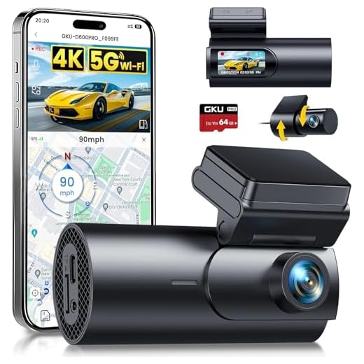 GKU 4K Dashcam Voor en Achter, 5G WiFi GPS, Dashcam Auto met 64GB SD-Kaart, Auto Camera met Parking Monitor, Nachtzicht, WDR, 170° Brede Hoek, G-Sensor, Loopopname, APP-besturing, Max 256GB - D600Pro