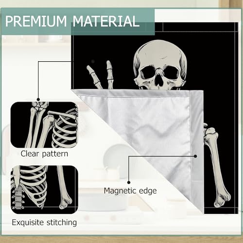 Image of Halloween Skeleton Refrigerator Magnet Cover,Gothic Smiling Skull Washable Dishwasher Magnets Decorative Cover,Home Kitchen Decorative Dishwasher Front Panel Cover 23x26 Inch