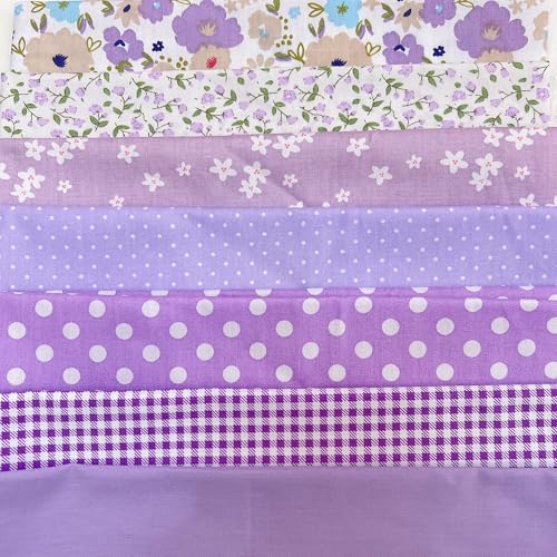 Image of Cotton Fabric DIY Making Supplies Quilting Patchwork Fabric Fat Quarter Bundles DIY for Quilting Cotton Patchwork Cushions (Pruple Flowers, 20 inch x 20 inch)