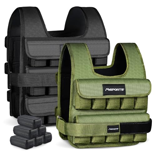 MSPORTS Gewichtsweste Premium Verstellbar von 5 kg - 30 kg Weighted Vest | Laufweste Damen Herren | Fitness Trainingsweste Krafttraining (5 kg, Military Green) MSPORTS Gewichtsweste Premium Verstellbar von 5 kg - 30 kg Weighted Vest | Laufweste Damen Herren | Fitness Trainingsweste Krafttraining (5 kg, Military Green)