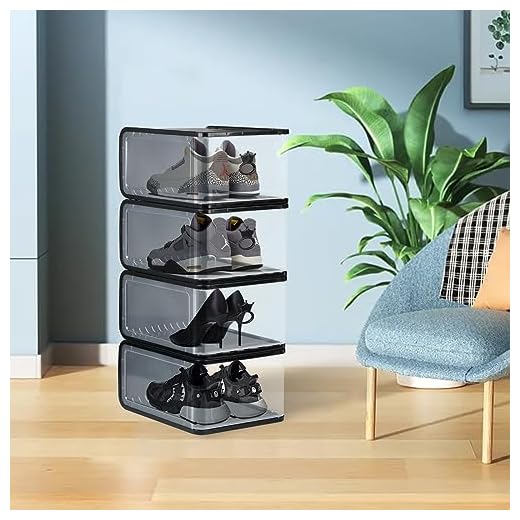 Sinbide Cajas Zapatos Transparentes 33 * 26.5 * 17.5 Cajas para Zapatos Organizador Zapatos Plástico Plegable Paquete de 4 Cajas (negro)