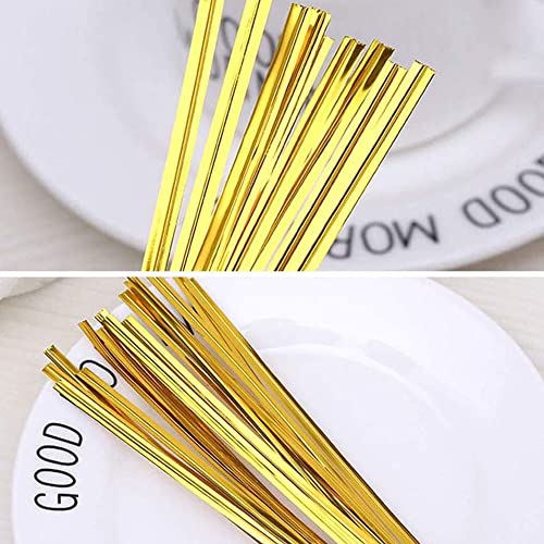 luou 1000 PCS Gold Silver Foil Twist Ties,Metallic Foil Twist Ties Metallic Twist Ties Bag Sealer,Metallic Wire Magic Twist Ties,for Cellophane Sweet Cones Bread Candy Cookie Gift Bag Baking Party - Image 3