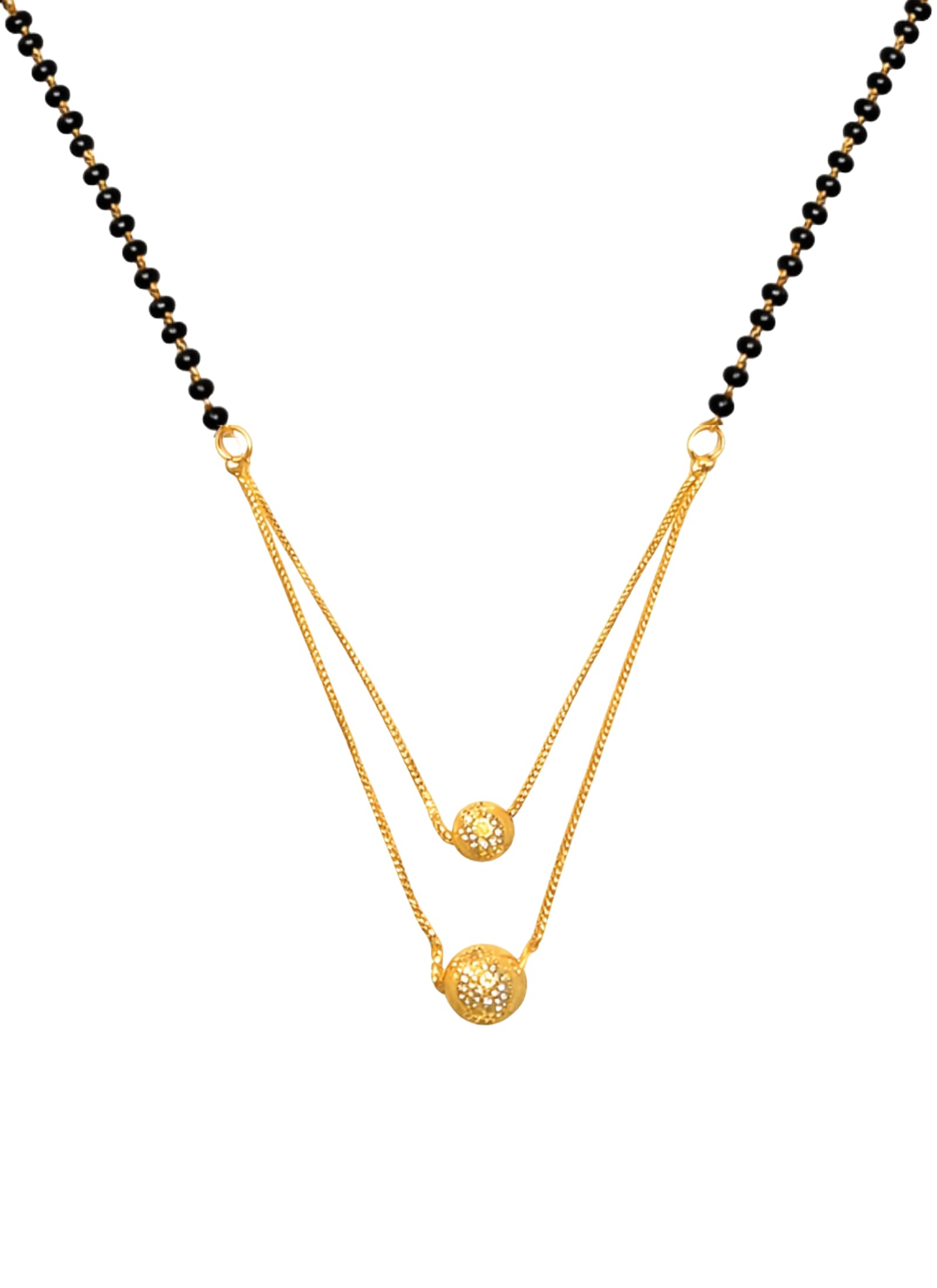 Traditional Gold Plated Black Beads Mangalsutra Tanmaniya Necklace for Women | Elegant Lightweight South Indian mangalsutra for women stylish | 18-Inch Chain with S-Hook Clasp-image-33