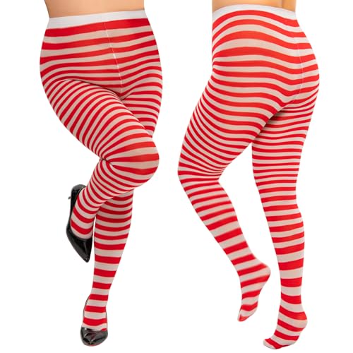 Image of MANZI 2 Pairs Women's Plus Size Colored Striped Tights 40D Nylon Striped Pantyhose for Halloween Christmas