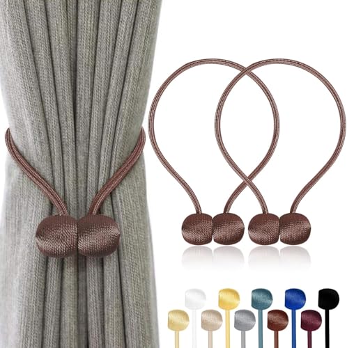 TopHomer Lot de 2 Embrasses Rideaux Magnétiques – 10 Couleurs, Corde Polyester Reinforcée – pour Salon, Chambre, Salle à Manger & Salle de Bain (Marron)