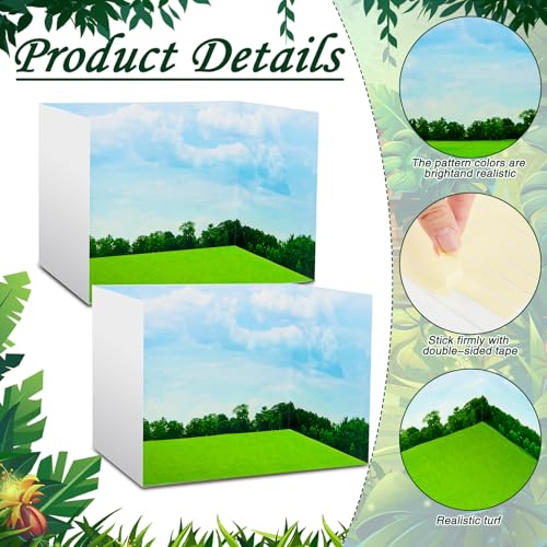 AmazingSpark 6 Pcs Jungle Style Diorama Box and Fake Grass Decor, Rainforest Diorama Project Supplies Set, Cardboard Display Case Kit & Artificial Grass with Double Sided Tapes for DIY Crafts Toys - Image 4