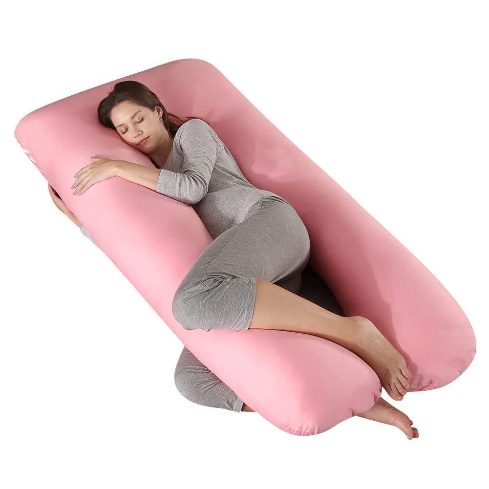 URFEDA Almohada para embarazadas, almohada para dormir de lado, de algodón, en forma de U, cojín de lactancia, cojín cervical, almohada cómoda, almohada para el cuerpo, extraíble y lavable, 70 cm x