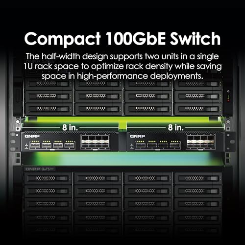 Image of QNAP 12-Port 100GbE Half-Width Rackmount Layer 2 Managed Switch with Four 100GbE QSFP28 and Eight 25GbE SFP28 Ports (QSW-M7308R-4X-US)
