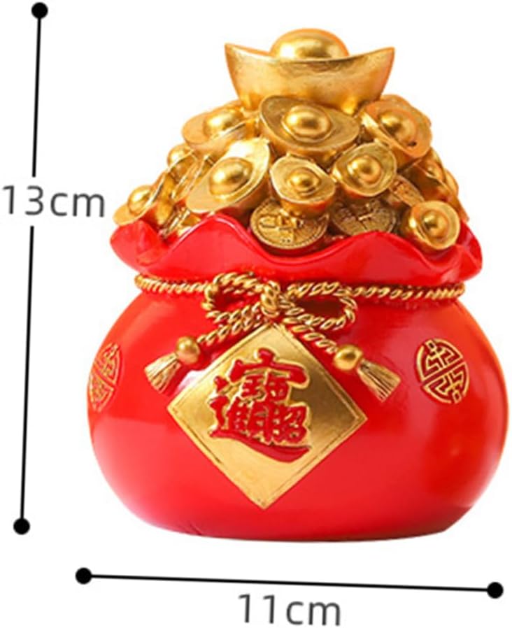 2 Pcs Red Resin Fortune Bucket and Bag Piggy Bank Year Coin Storage Jars Festive Desktop Money Banks for Adults Savings Jar for Home and Office Decor
