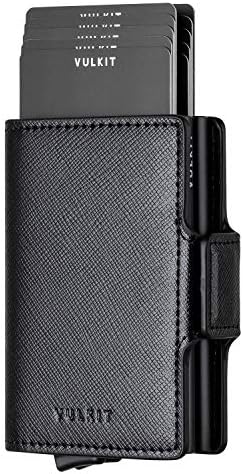 VULKIT Credit Card Holders for Men RFID Blocking Leather Men's Wallets with 2 Slots Magnetic Closure Double Pop Up Metal Hard Wallet for 10-14 Cards, Espresso