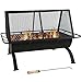 Sunnydaze 36-Inch Northland Steel Outdoor Fire Pit with Grill - Outdoor Fireplace with Cooking Grate, Spark Screen, Cover, and Poker
