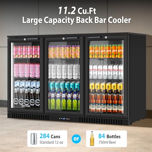 Image of ORYMUSE 53 inch Commercial Back Bar Cooler with 3 Glass Doors, 11.2 Cu.Ft Under Counter Beverage Refrigerator, Built-in or Freestanding Bar Fridge with Safety Lock & LED Light for Restaurant, Club, Hotel