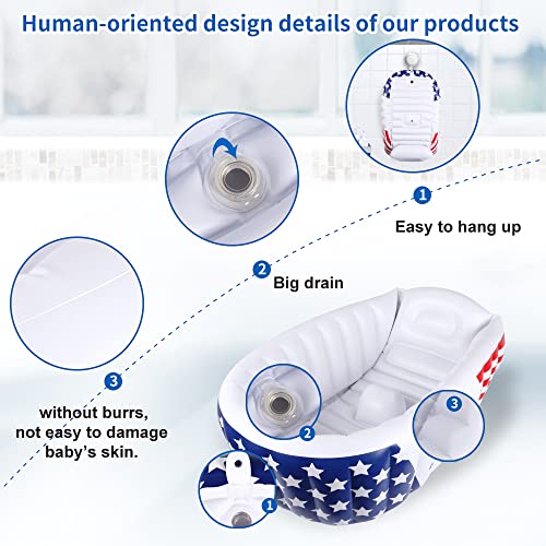 Image of | Inflatable Baby Bathtub,Newborn Bathtub Seat for Infant,Non-Slip Baby Pool for Sitting up,Foldable Toddler Tub Shower,Portable Travel Bath for Kids 0-6 Year (White, Animal Print)
