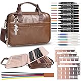 Pechor Leather Bible Cover Case for Men Women, Large Bible Bag Bible Study Supplies Church Bag Bible Journaling Kit with Shoulder Strap, Book Carrying Case Christian Gifts for Lady Teen Girls
