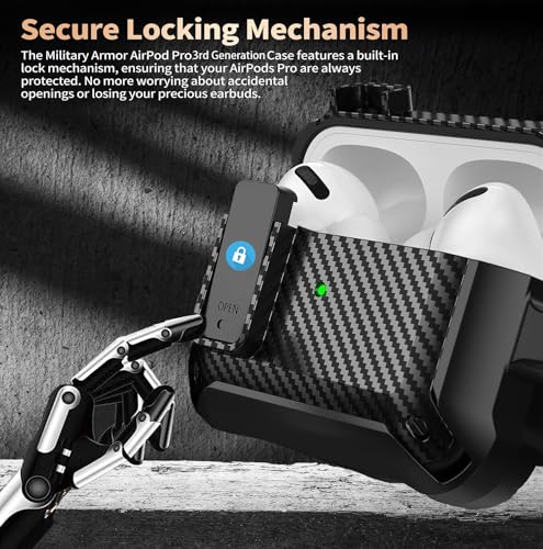 Image of Olytop for Airpods Pro 3 Case with Lock Clip, Rugged Apple Airpods Pro 3rd Generation Cover 2025 Men Women, Armor Shockproof iPod Pro3 Gen Protective Hard Shell with Carabiner&Cleaner kit,CF Black