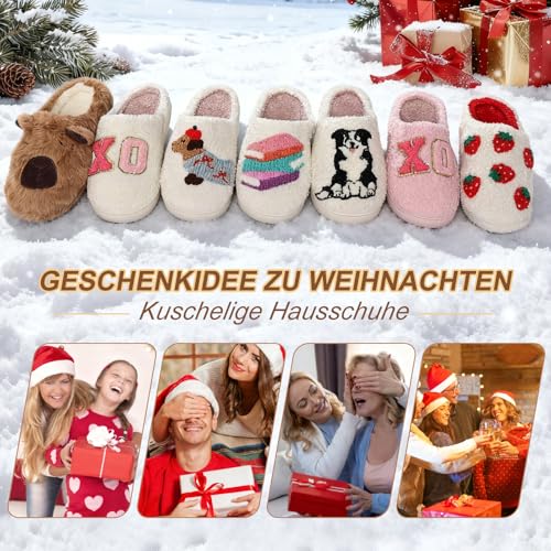 BEIUEN Warm Hausschuhe Damen,Winter Plüsch Pantoffeln,Weiche flache Hausschuhe Rutschfest für drinnen und draußen,Geschenk für Damen,Geschenk für Weihnachten & Halloween(Dackel,EU37-38