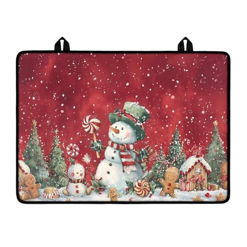 Image of Christmas Snowman Gingerbread Extra Large Stove Top Covers Water & Heat Resistant Mat for Kitchen Folding Square Glass Countertop Protector with Hooks Easy to Clean Christmas Decor