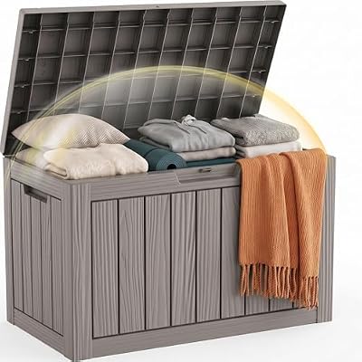 EFU Outdoor Storage Box 60 Gallon Deck Box (Indoor & Outdoor) Lockable UV Resistance Waterproof Resin Storage Bin Storage Box for Outdoor,Patio Storage(Taupe)