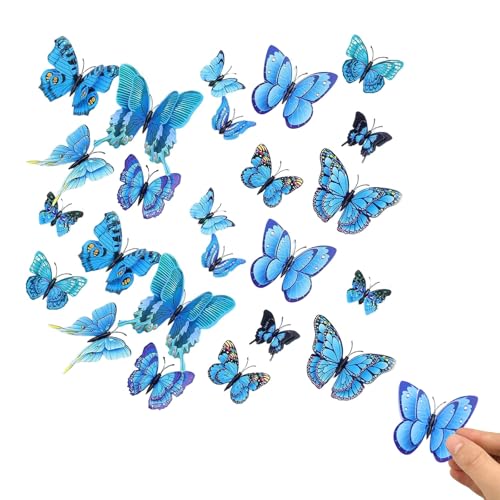 24 Stück Schmetterlinge Deko mit Clip, PVC Schmetterling Dekoration für Fenster, Türen, Frühlings- und Geburtstagsfeiern, Basteln & DIY, Blau (6-12 cm)