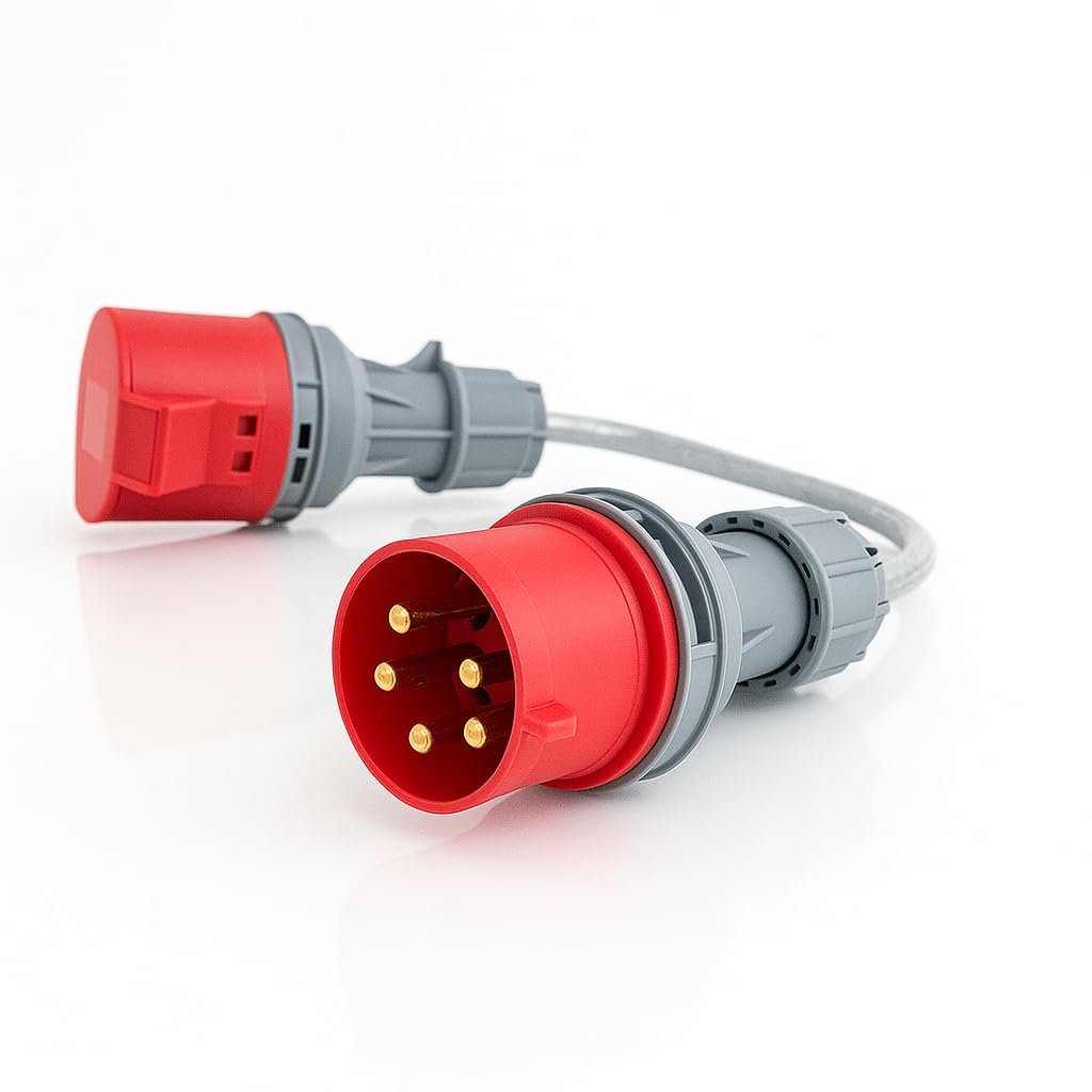 16A Plug to 32A 3 Phase Adapter 400-415V Converter 0.5 m SY 5G 4mm² Armoured Cable Robust Industrial Power Adaptor CEE
