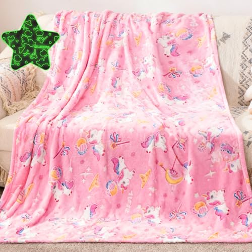 Cyiecw Kuscheldecke Kinder 130x150cm, Einhorn Muster Flanell Fleece Decke...