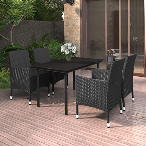 Camerina Set Comedor de jardín 5 pzas y Cojines Mesa de Jardin Exterior Ofertas mobiliario Jardin y terraza Exterior Conjunto de Muebles ratán sintético y Vidrio 3099687
