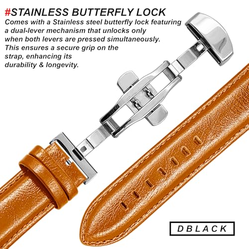 Image of DBLACK ''BUZZ'' Premium Leather Watch Strap with Butterfly Lock, Minimalist Glossy Finish Watch Belt / / For 20mm, 22mm, or 24mm Watch Band (Choose Your Size & Color)