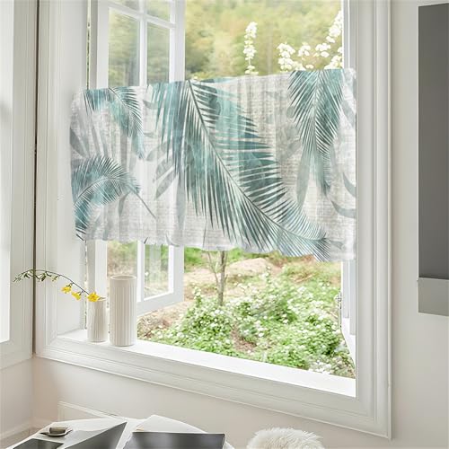 Odot Cortinas Cocina, Hojas de la Jungla Cortinas Semitransparente Moderno y Visillos Cortos para Ventanas, 1 Panel Poliéster Cortina Cocina para Baño Pequeñas Ventanas (Verde 3,W120xH60cm)