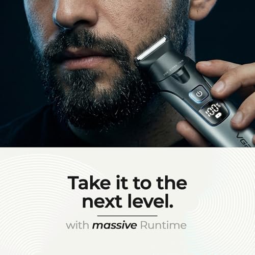 Image of VGR V-634 Professional 4-in-1 Grooming Kit for Men, 90 Min Runtime, Ceramic Precision Blades, IPX7 Washable, USB Type-C Fast Charging, 9 Guide Combs (2 /4 /6mm Hair & Body, 3 /5 /7mm Shaver) (Grey)