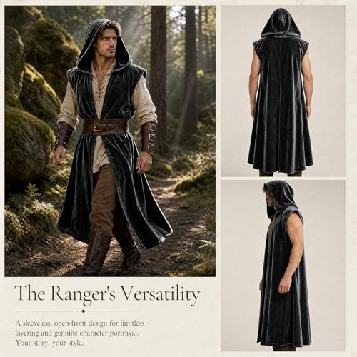 Mens Medieval Hooded Surcoat Renaissance Sleeveless Cloak for Halloween by GFNWERTD - Used condition - Image 3