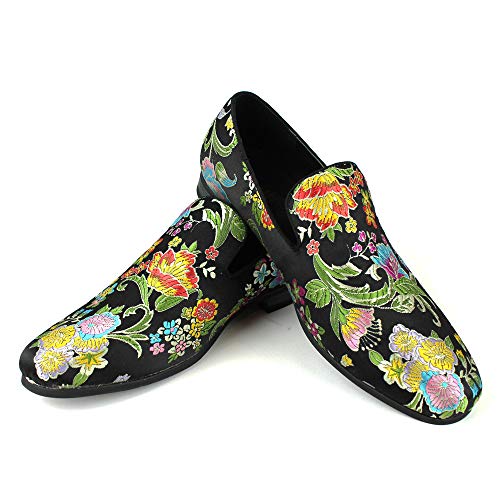 AZAR MAN Men's Slip On Multi Color Floral Print Stitching Dress Shoes Loafers2