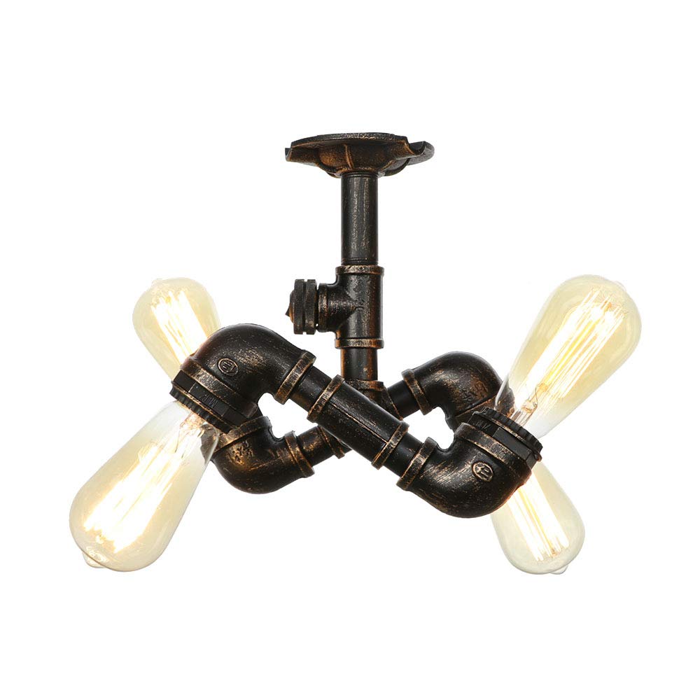 Vintage Hängeleuchte Aus Metall – Industrielles Wasserrohr-Design, Bronze/rot, E27, Verstellbar Bis 100 Cm