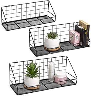 QIWODE Floating Shelves Wall Mounted Set of 3, Wall Storage Shelves for Bedroom, Living Room, Bathroom, Kitchen, Office and More Carbonized Black