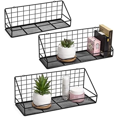 QIWODE Floating Shelves Wall Mounted Set of 3, Wall Storage Shelves for Bedroom, Living Room, Bathroom, Kitchen, Office and More Carbonized Black Cover