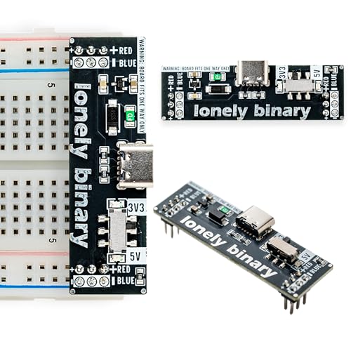 Image of Lonely Binary 3-Pack Breadboard Power Supply 3.3V 5V USB-C Switchable | 3.3V /5V slide switch, 500mA PPTC protection; USB-C 5V input; dual LED indicators; plugs into breadboard power rails