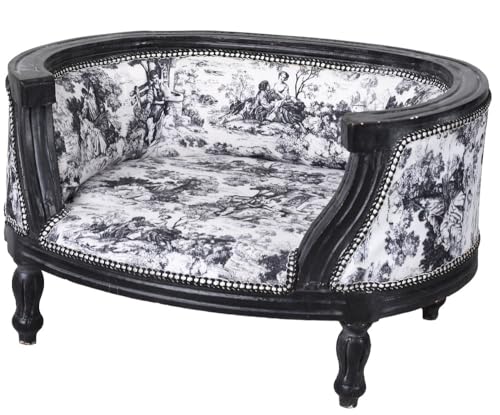 Königliches Hundebett Hundesofa im Barockstil Holz Schwarz Weiss Mops Bully 70cm cat700i63 Palazzo Exklusiv