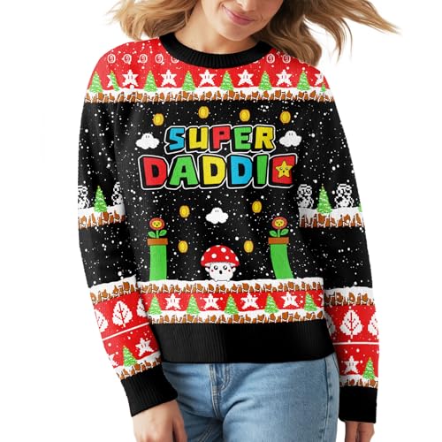 Image of 99TIMORO Super Mari Ugly Christmas Sweater for Men and Women, Holiday Pullover Novelty Crewneck Sweatshirt, Festive Outfit Gift
