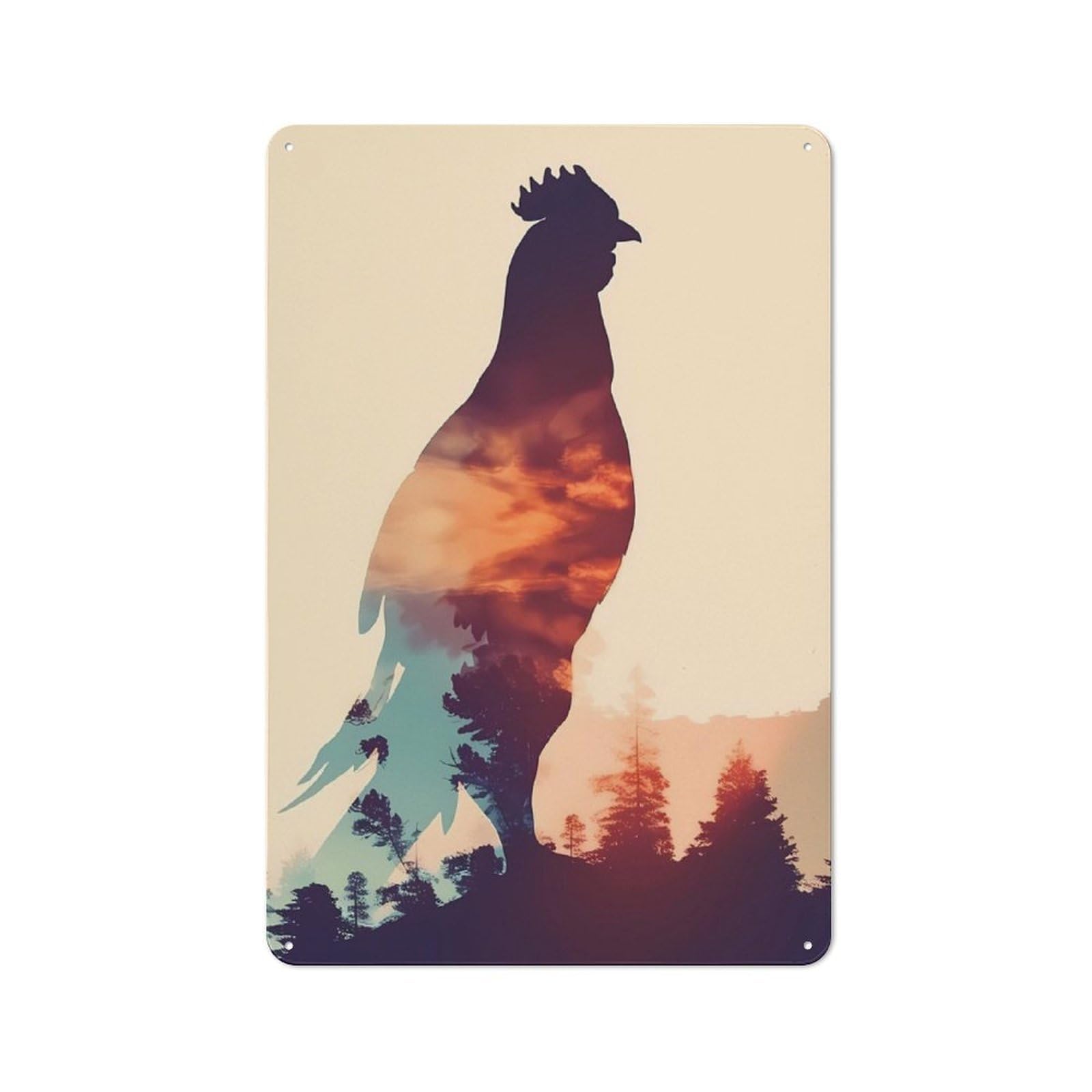 Junmoney Chicken Silhouette Old Fashioned Decorative Tin Sign 30X20cm, Nostalgic Wall Art For Bedroom, Office, Home Bar Or Dining Room