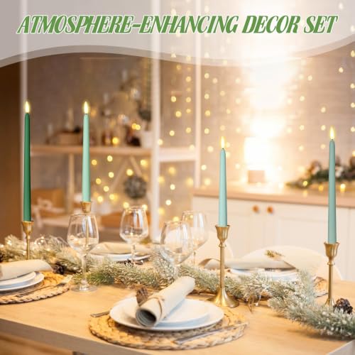 Image of Rossesay 24 Pcs Flameless LED Taper Candles Battery Operated Candles 8.5 inch, 9.65 inch, 10.8 inch, 12.8 inch Flameless Candlesticks Flickering for Christmas Church Wedding(Classic, Gradient Green)