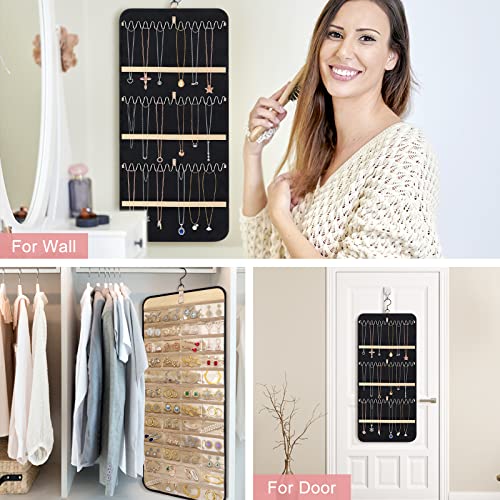 Grathia 1 Pcs Hanging Jewelry Organizer With Metal Hooks Double-Sided Jewelry Holder, Necklace Holder With 48 Pockets, Large Jewelry Roll For Earrings, Necklaces, Rings On Closet, Wall, Door #TOP5