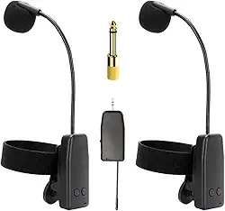 Dynwave Microfone de instrumento, transmissão de 30m com braçadeira, saxofone profissional, microfone para clarinete, concertos, trompete, 1 em 2