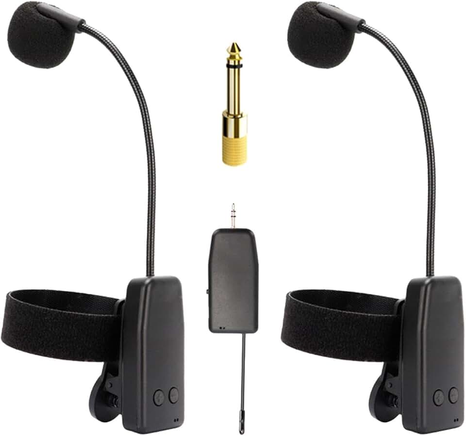 Dynwave Microfone de instrumento, transmissão de 30m com braçadeira, saxofone profissional, microfone para clarinete, concertos, trompete, 1 em 2