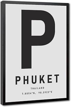 HKXAG Phuket Travel Poster Minimalist Black And White City Print Canvas Poster Wall Art Decor Print Picture Paintings for Living Room Bedroom Decoration 12x18in