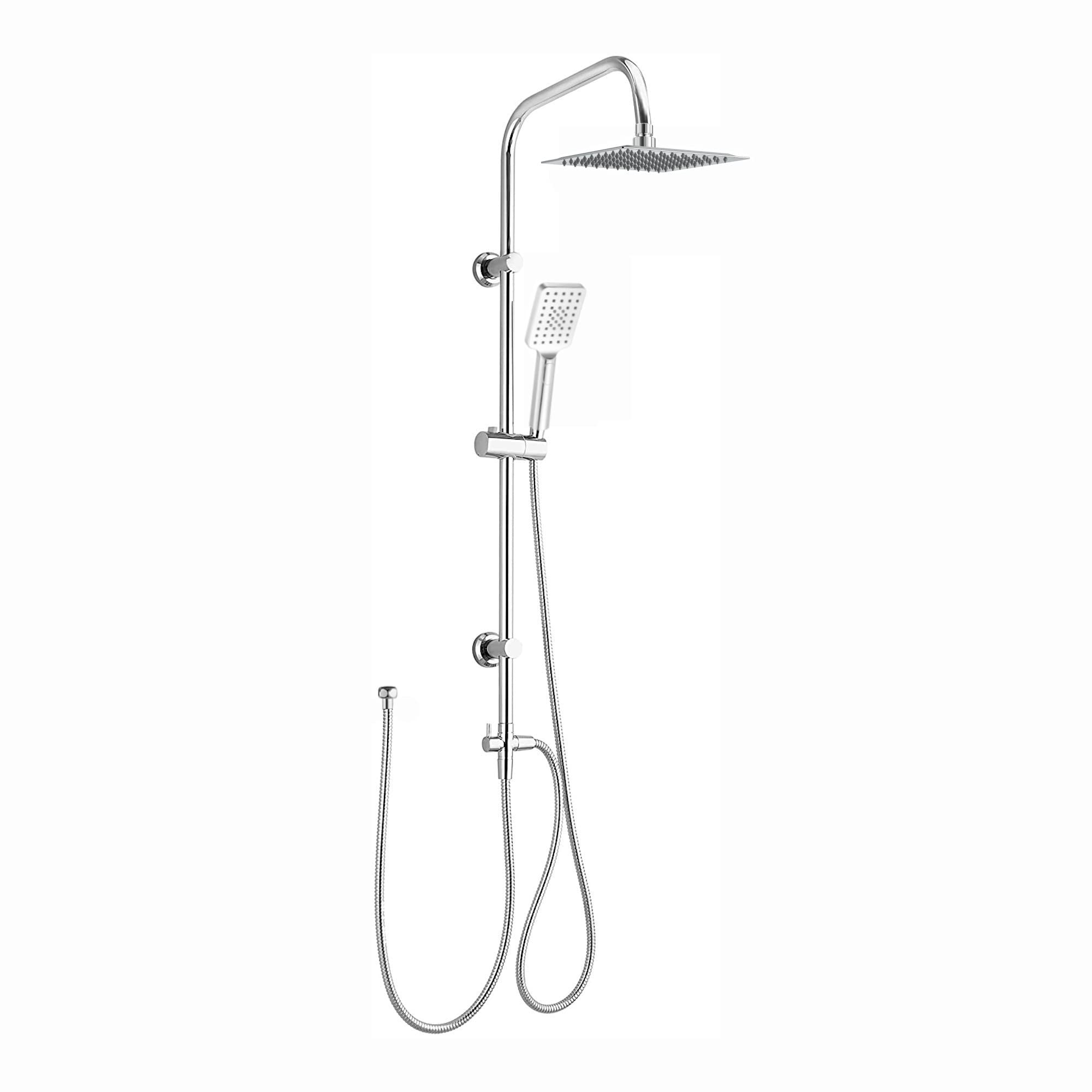 ENKI, Carre, RG062, Chrome, Dual Rigid Riser Kit with Square Ultra Slim High Pressure Overhead Showerhead and Multi Function Hand Shower Set, Stainless Steel, Modern, Easy to Install, 1-Year Guarantee — image 1