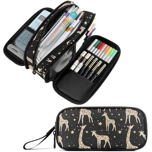 Image of Fustylead Cute Cartoon Giraffe and Stars Pen Pencil Case Makeup Pouch Big Capacity Multi-Purpose Travel Bag Office Organizer with Zipper