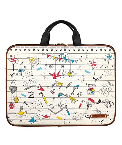 Image of Funk For Hire Printed Vegan Leather White Laptop Sleeve - fit Upto 15.6 inch Laptop