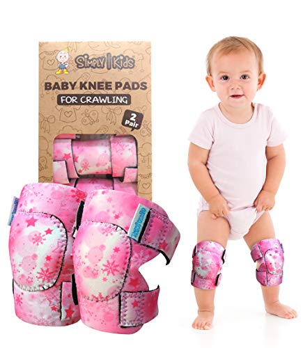 Baby Knee Pads for Crawling (2 Pairs), CPSIA Certified - Comfortable Knee Protector for Toddler, Infant, Girl, Boy, Crawler - Rodilleras para Bebe (Pink Snowflakes)