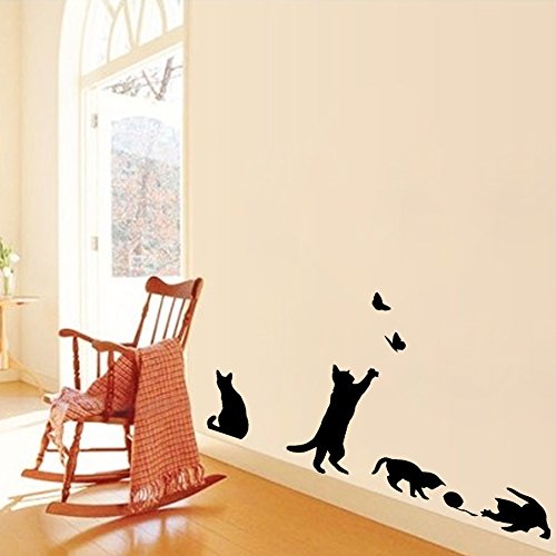 Vinilo Decorativo Gatos jugando con Mariposa 37x21 in miniatura 4